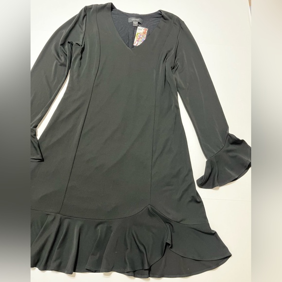 Karen Kane Black Sienna Dress Ruffle Hem Bell Sleeves V-Neckline - Picture 6 of 16